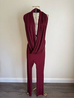 Deep Burgundy Sparkle Halter Jumpsuit